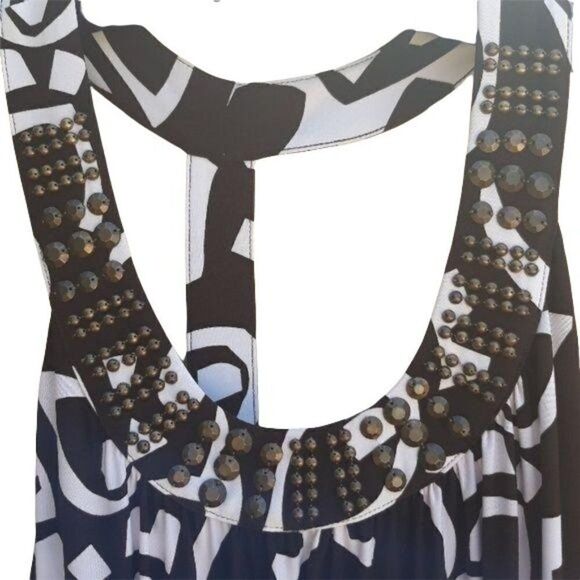 90's Tribal Beaded Scoop Open Racerback Shelf Bra Mini Slip Dress Brown Sz S - Picture 6 of 8